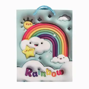 1049M,3D Хартиена торбичка синя RAINBOW