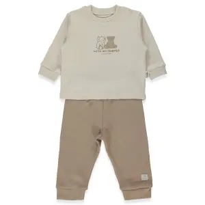F1455 Пижама 2ч ORGANIC FUN MOMENT BROWN 3-6М