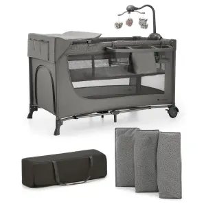 Kinderkraft JOY FULL 2 бебешка кошара с аксесоари DARK GREY