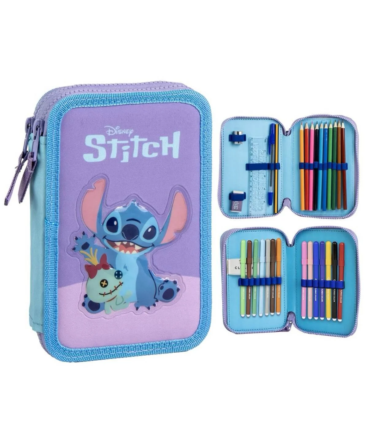 Несесер с 2 отделения и училищни пособия stitch розов