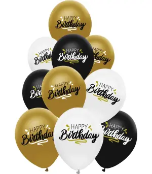 Балони 10 бр. 12" - 30 см металик принт happy birthday