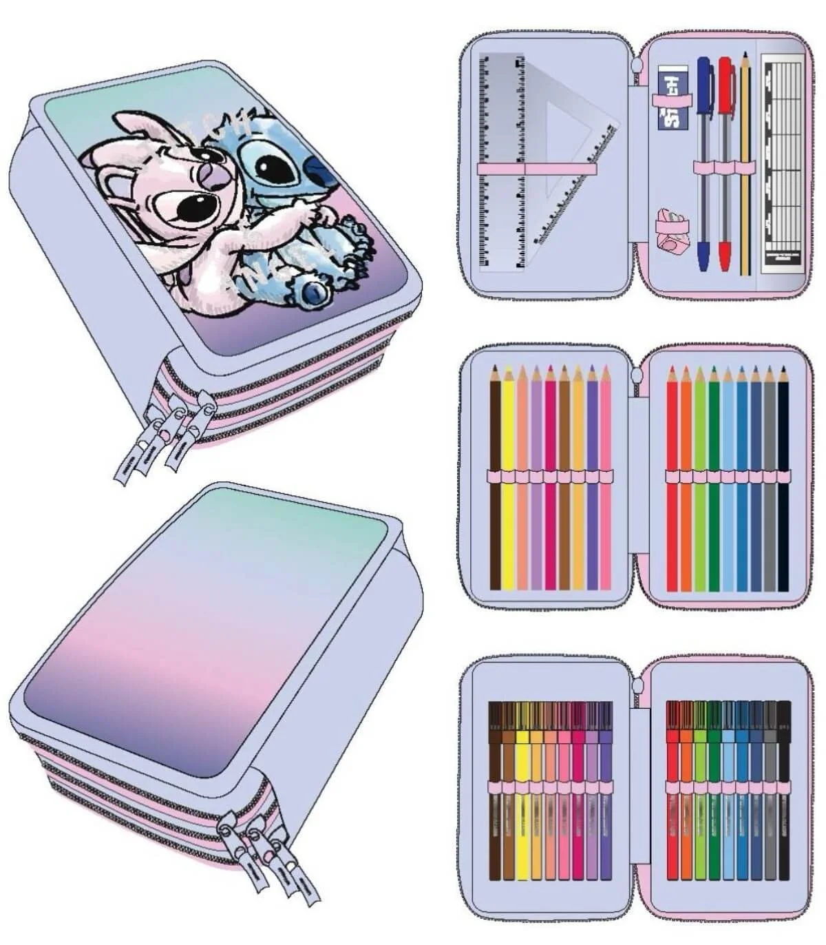 Несесер с 3 ципа и учeнически пособия stitch