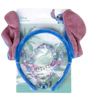 Диадема за коса с уши, гривна и колие stitch синя