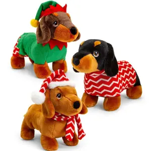 Keel Toys, Куче дакел с коледен костюм, плюшена играчка, 25 см