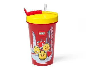LEGO® Чаша със сламка 500 мл, Iconic Girl, прозрачно червена