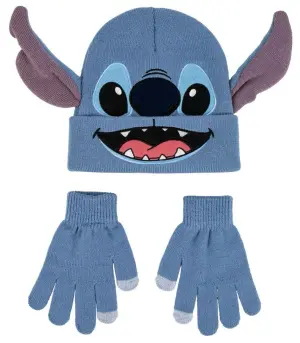 Детска шапка с уши stitch + ръкавици