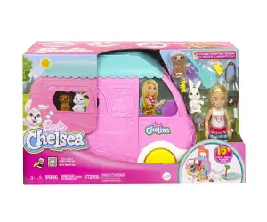 Barbie - комплект кемпер 2 в 1 на Челси с кученце, зайче и 15 аксесоара