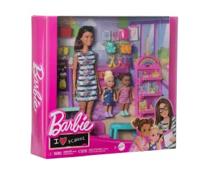 Barbie - комплект Обичам училището, кукла Барби + 2 малки кукли и 20 аксесоара