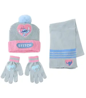 Детска шапка с шал и ръкавици stitch момиче