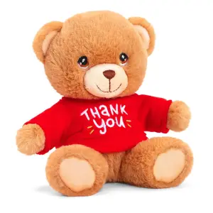 Мече с червена тениска Thank you, екологична плюшена играчка от серията Keeleco, 15 см