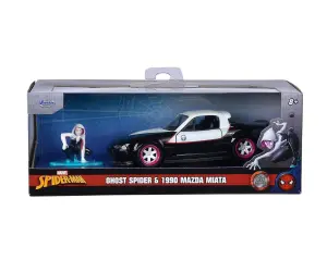 Jada - Марвел кола Ghost Spider 1990 Miata 1:32 с метална фигурка 14 см
