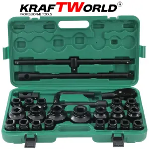 Камионджийско гедоре 26 части KraftWorld – 3/4″ & 1″, ударни вложки 21–65 мм