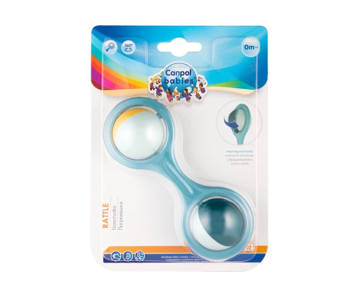 Canpol Toys-Дрънкалка с въртящи се топчета Barbell тюркоаз