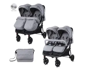 Lorelli Количка за близнаци Duo+ чанта cool grey