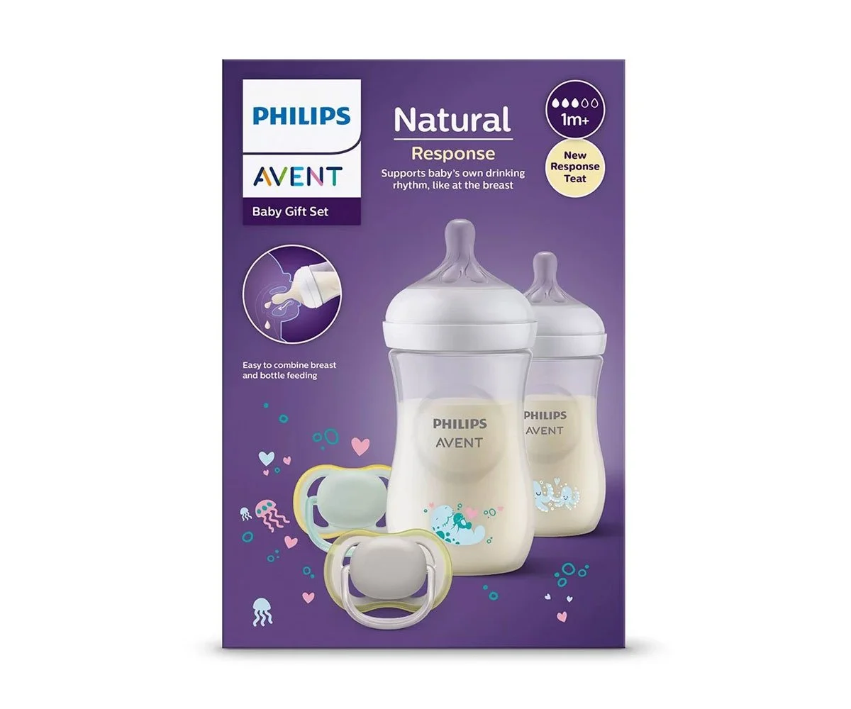 Avent-Комплект за бебе Natural Response 3.0 - Шишета РР 2 х 260мл + 2 х Залъг.(0-6) - море