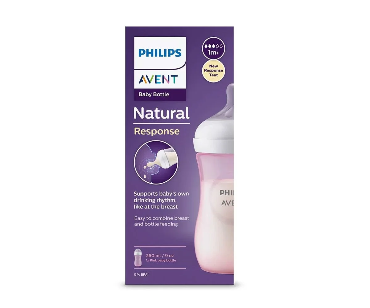 Avent-Шише Natural Response 3.0 с биберон 1м+, 260мл, розов