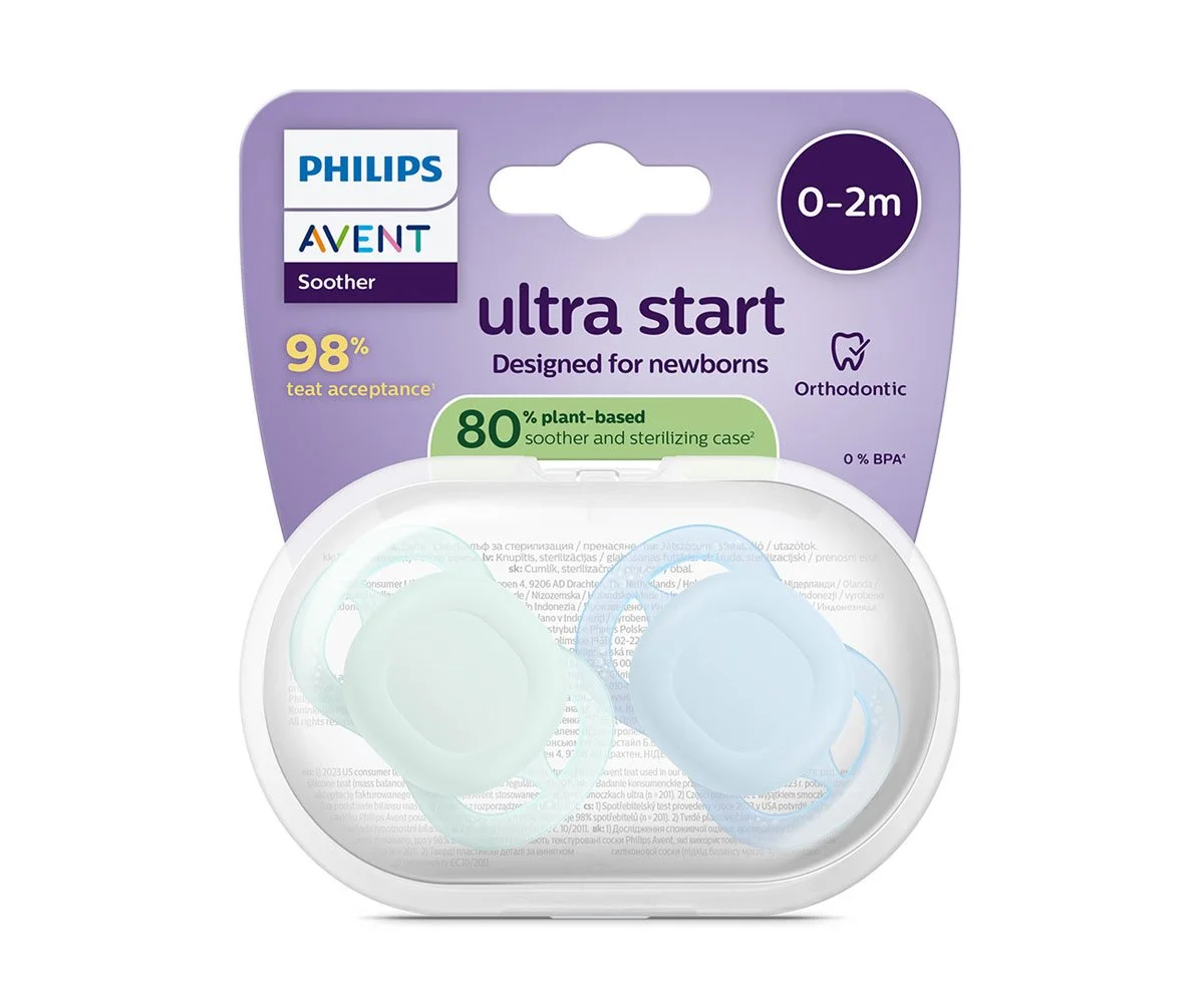 Avent-Залъгалки Ultra Start+стер. кутия (0-2м) пастелни, момче