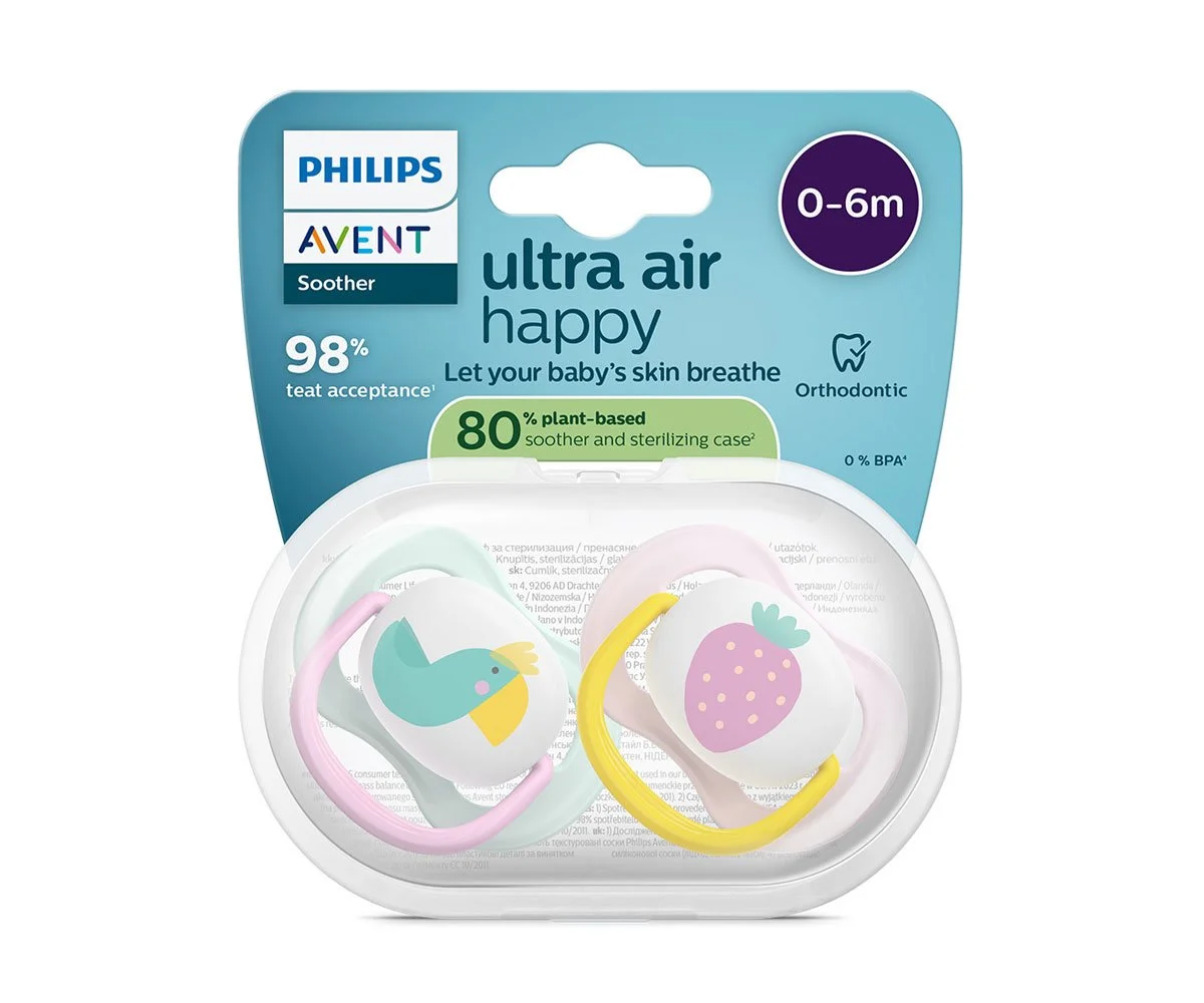 Avent-Залъгалки Ultra Air+стер. кутия (0-6м) папагал/ягода, момиче