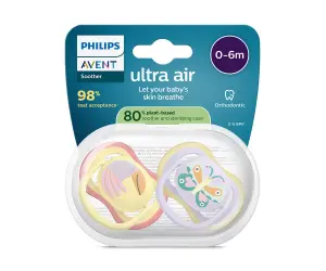 Avent-Залъгалки Ultra Air+стер. кутия (0-6м) пеперуда/птица, розов