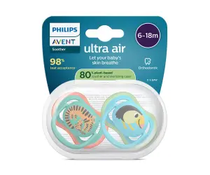 Avent-Залъгалки Ultra Air+стер. кутия (6-18м) тукан/тигър, син