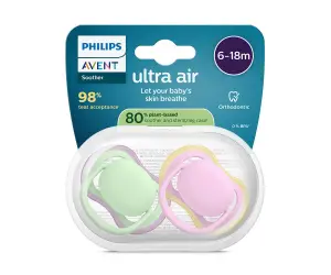 Avent-Залъгалки Ultra Air+стер. кутия (6-18м) зелена/розова