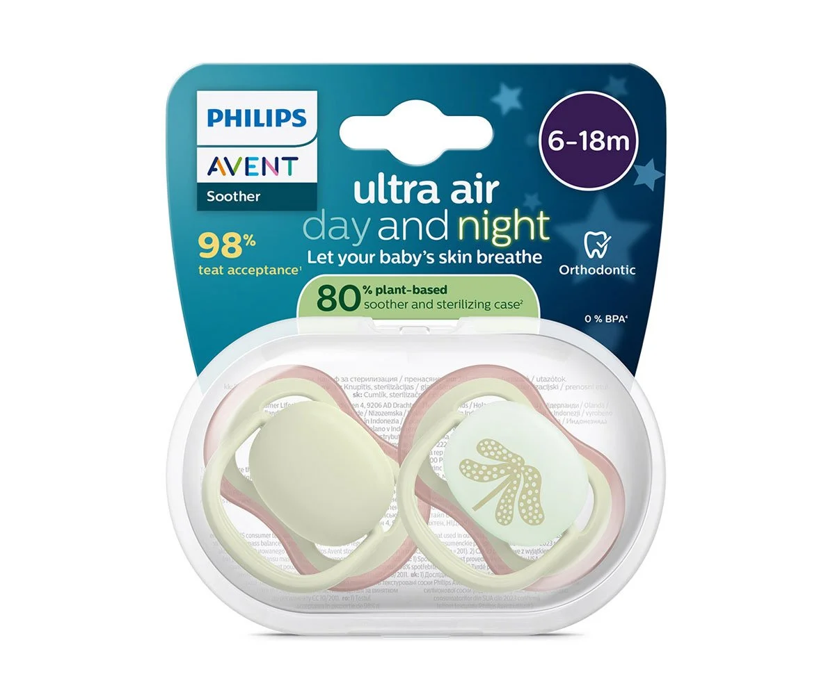 Avent-Залъгалки Ultra Air Night +стер. кутия (6-18м) ден/нощ, неутрални