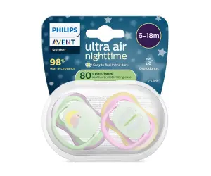 Avent-Залъгалки Ultra Air Night +стер. кутия (6-18м) птица/пеперуда, розов