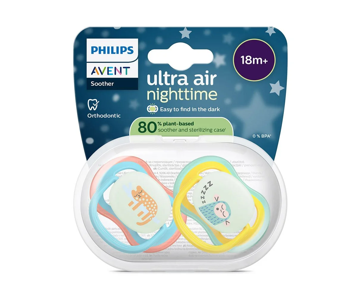 Avent-Залъгалки Ultra Air Night +стер. кутия (18+м) маймунка/леопард, неутрални