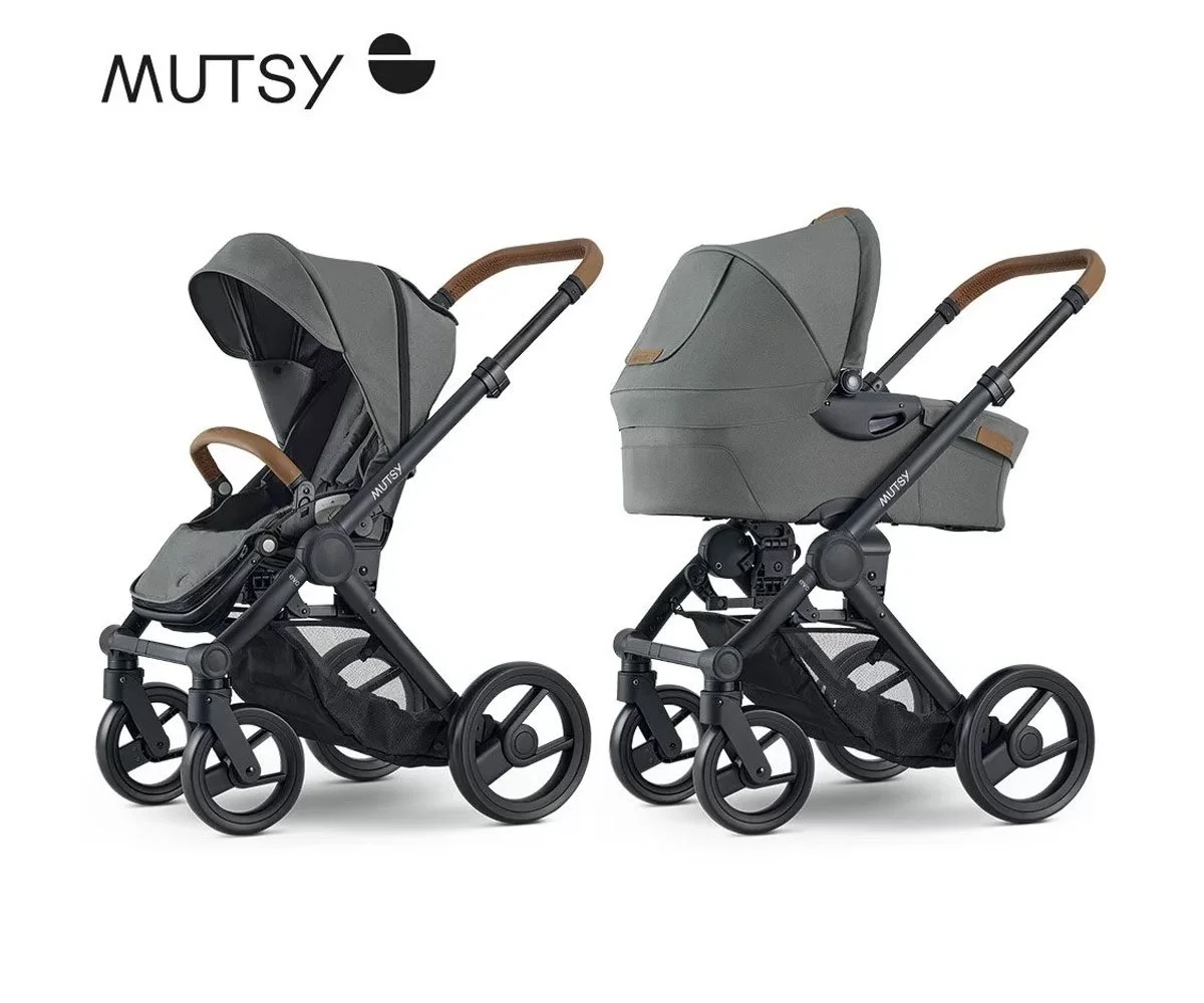 Mutsy-Количка Evo black св.каф. дръжка,кош и седалка Discovery Moss
