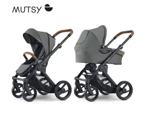 Mutsy-Количка Evo black св.каф. дръжка,кош и седалка Discovery Moss