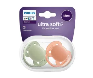 Avent-Залъгалки Ultra Soft+стер.кутия (18м+) зелено/оранжево