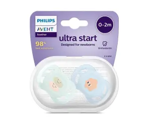 Avent-Залъгалки Ultra Start+стер. кутия (0-2м) усмивка/очички - момче