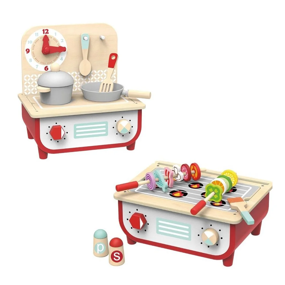 Tooky Toy, Детска дървена кухня и барбекю, 2 в 1