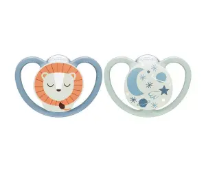 Nuk-Биб.залъг.силикон Space/Night 2бр. 6-18м + box, лъв