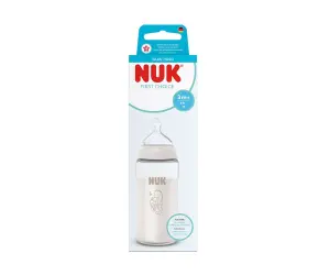 Nuk-FC Шише стъклено TC 240мл силикон 3+ М Морско конче, бяло