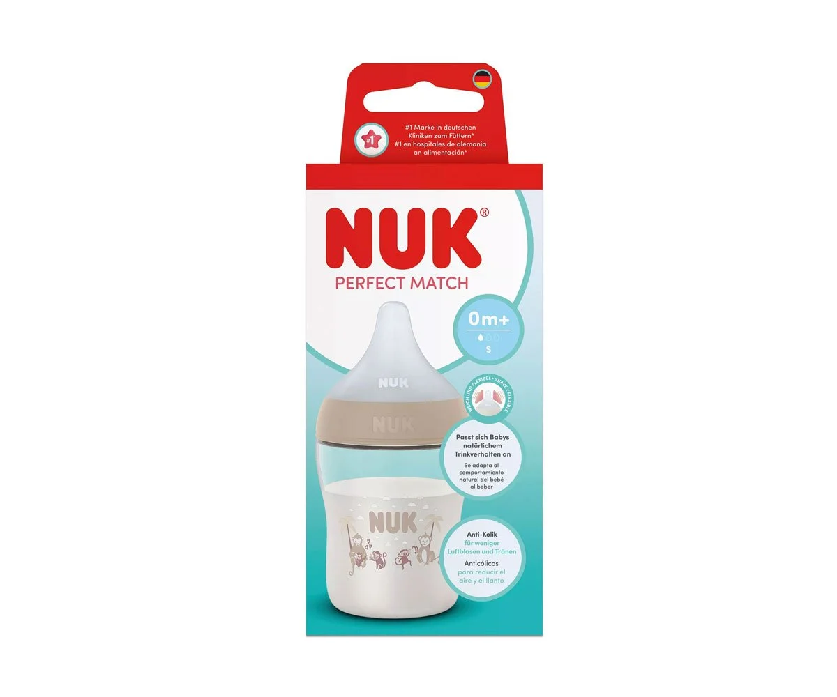 Nuk-PM Шише РР TC 150мл силикон 0+ S, Маймуна, беж