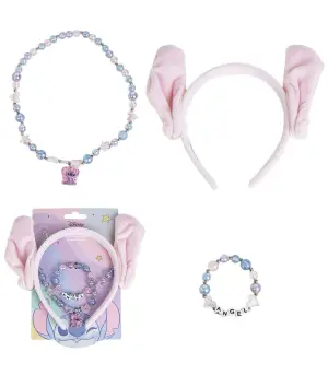 Диадема за коса с уши, гривна и колие stitch розова