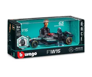 Bburago - модел на кола 1:24 - F1 Mercedes W15 с фигура на шофьор (#63)