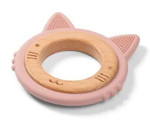Babyono Toys-Дървена и силиконова гризалка 1076/02 Kiitten