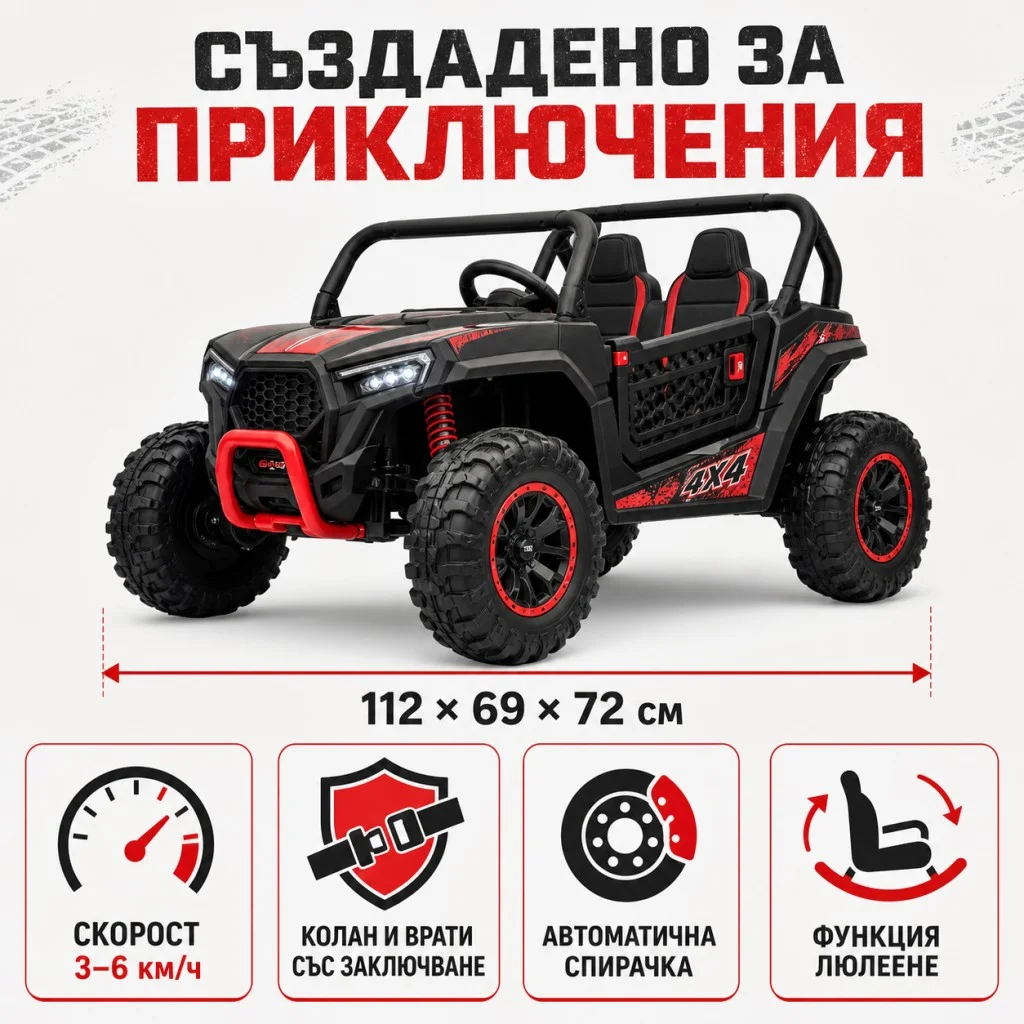 Детско електрическо бъги 4×4 с дистанционно, LED, USB и MP3 – 4 мотора — снимка 2