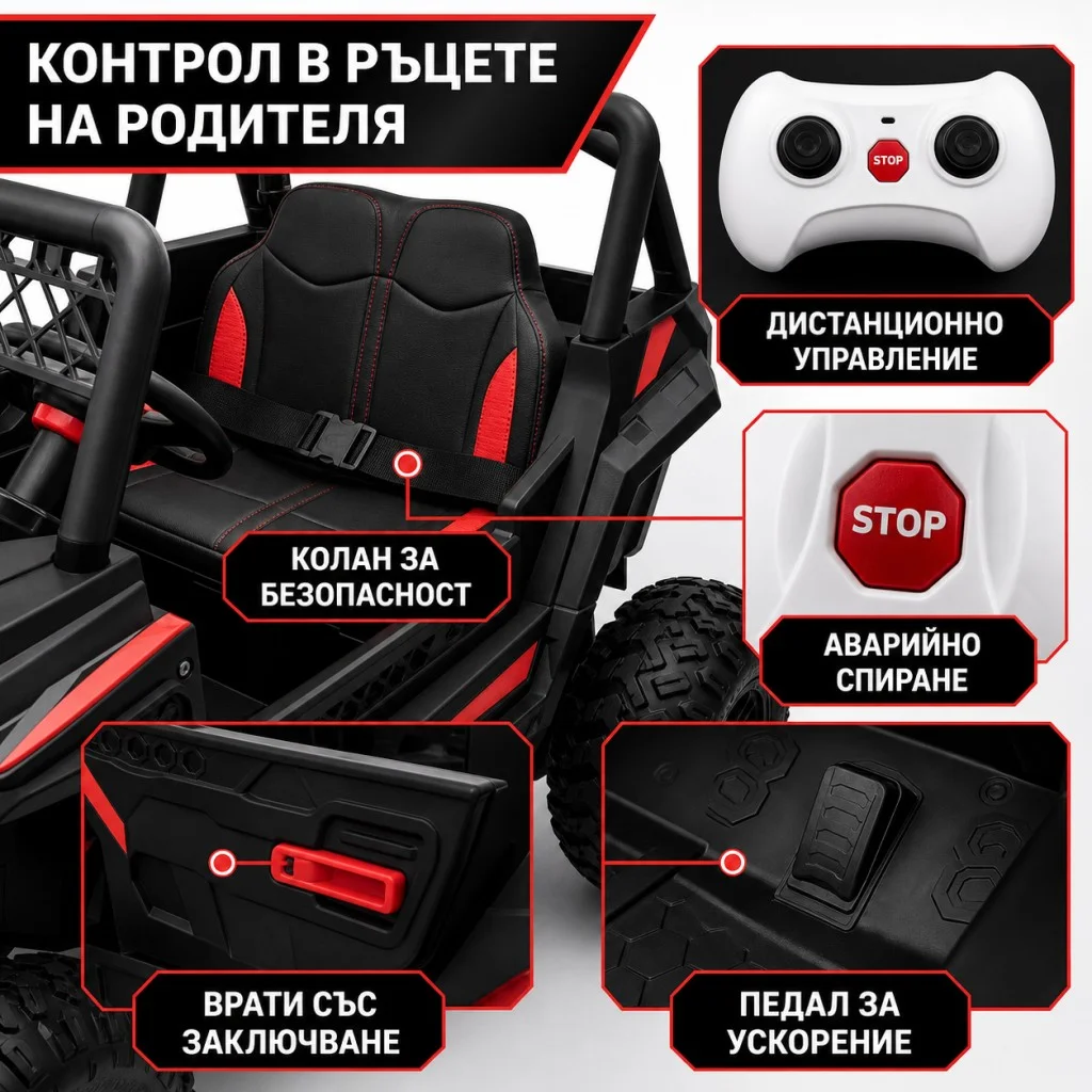 Детско електрическо бъги 4×4 с дистанционно, LED, USB и MP3 – 4 мотора — снимка 5