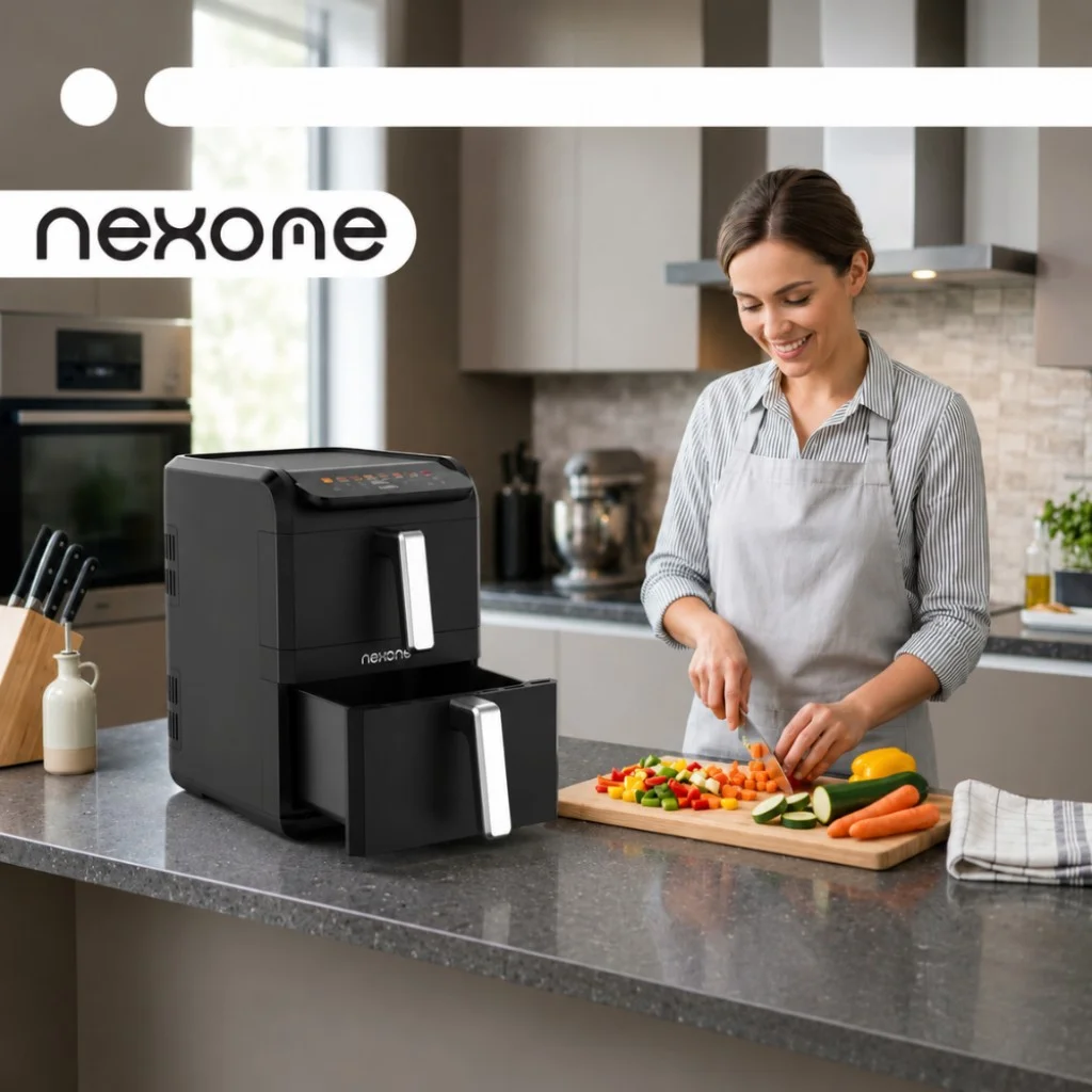 NexOne TwinFryer 11L – Двукамерен фритюрник с горещ въздух 2800W, две независими кошници, 8 програми и Sync функция — снимка 12