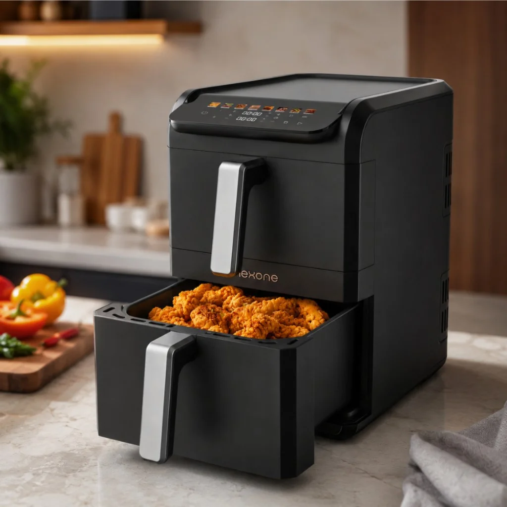 NexOne TwinFryer 11L – Двукамерен фритюрник с горещ въздух 2800W, две независими кошници, 8 програми и Sync функция — снимка 13
