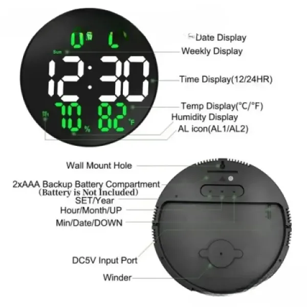 Светещ LED часовник с дата, температура и влажност DS-3813L — снимка 2