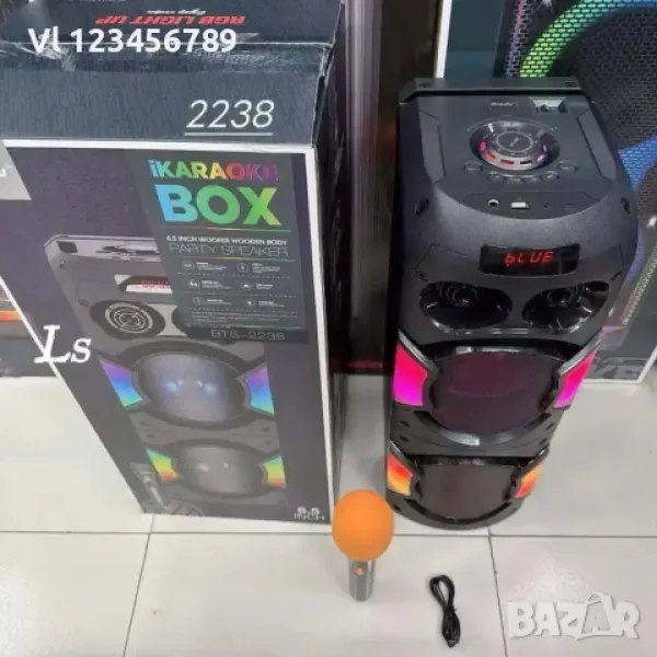 Двойна караоке колона BTS 2238 с Bluetooth 2х6.5“ микрофон и светлини — снимка 2