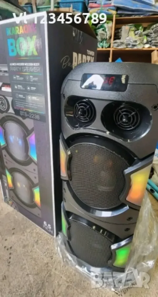 Двойна караоке колона BTS 2238 с Bluetooth 2х6.5“ микрофон и светлини — снимка 3
