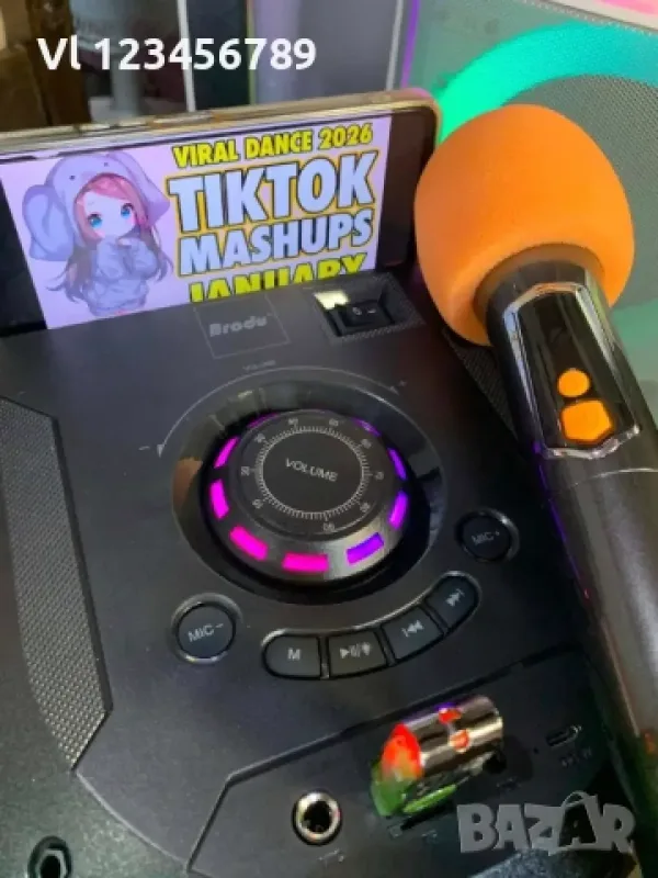 Двойна караоке колона BTS 2238 с Bluetooth 2х6.5“ микрофон и светлини — снимка 4