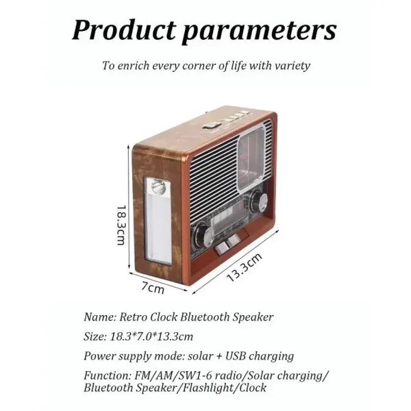 Ретро Радио EVCHE, EC-2113BTS, Bluetooth, Соларен панел, FM, — снимка 3
