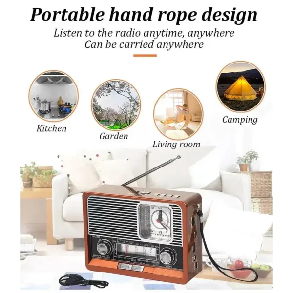 Ретро Радио EVCHE, EC-2113BTS, Bluetooth, Соларен панел, FM, — снимка 4