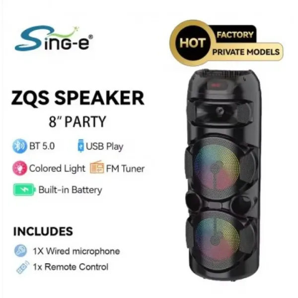 Мощна акумулаторна караоке тонколна 2х8";FM, Bt/USB/TF/AUX ZQS-2801 — снимка 3